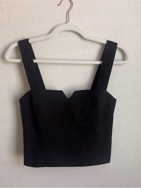 Divided Black Structured Square V-Notch Crop Tank
